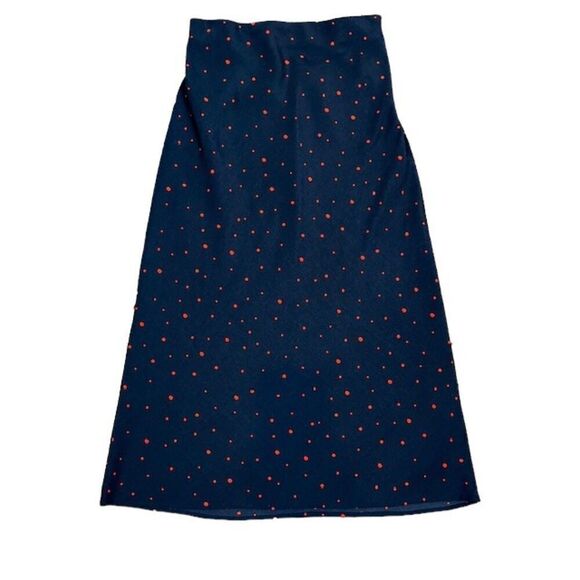 Elodie Navy Midi Skirt with Red Dots Flowy Breezy Side Zip Size Small - Picture 1 of 11